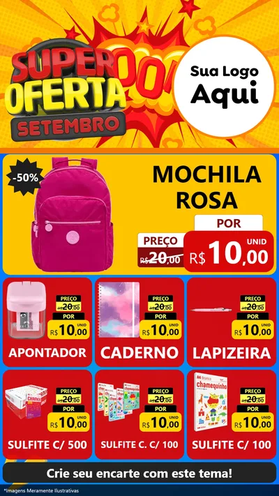 Modelo de Rede Social para Stories com o tema Super Oferta Setembro para Papelaria