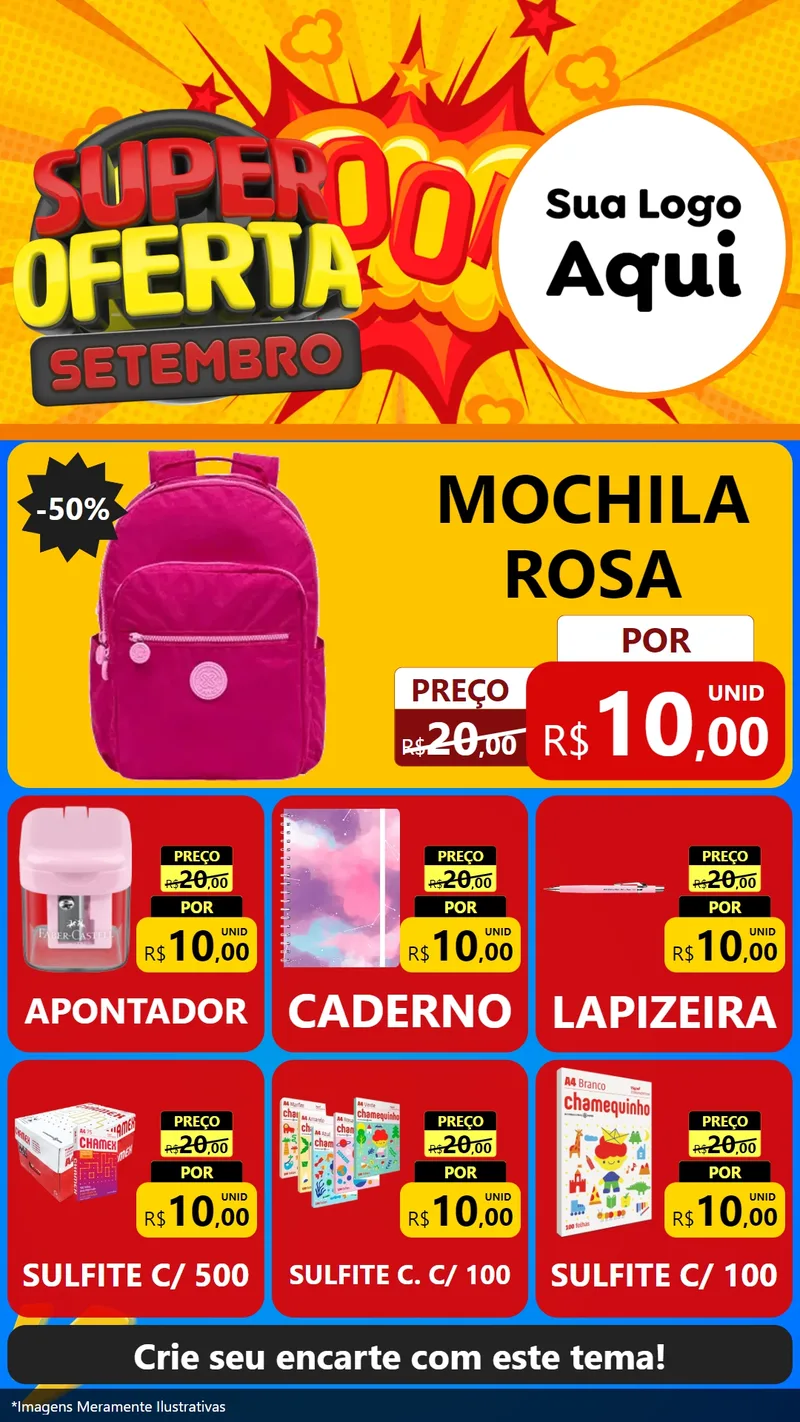 Modelo de Rede Social para Stories com o tema Super Oferta Setembro para Papelaria
