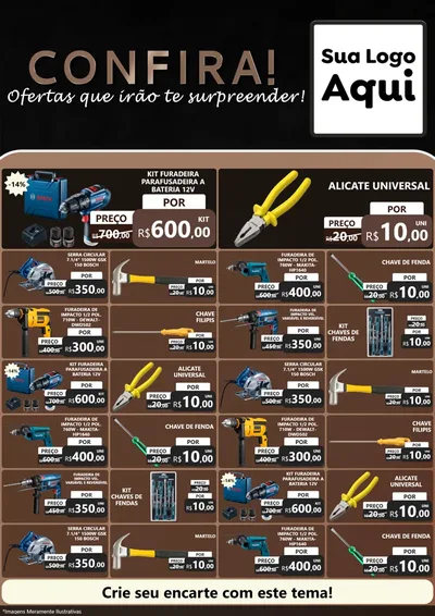 Modelo de Encarte para Encarte A4 Vertical com o tema Confira! Ofertas que irão te surpreender! para Maquinas e Ferramentas