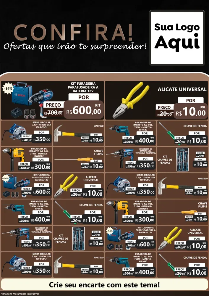 Modelo de Encarte para Encarte A4 Vertical com o tema Confira! Ofertas que irão te surpreender! para Maquinas e Ferramentas