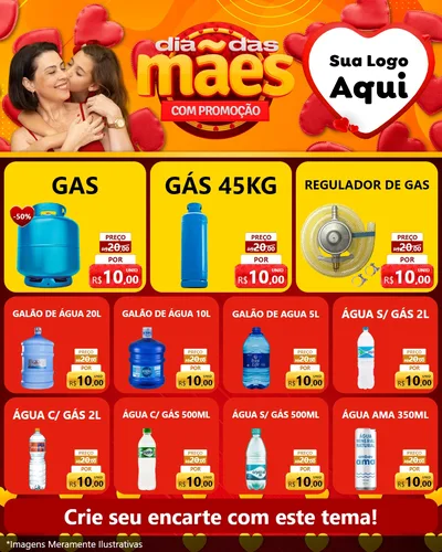 Modelo de Rede Social para Feed Instagram com o tema Dia das Mães com Promoção para Água e gás