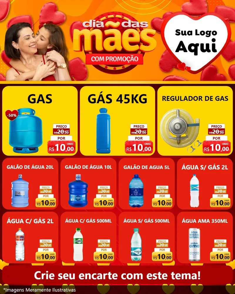 Modelo de Rede Social para Feed Instagram com o tema Dia das Mães com Promoção para Água e gás