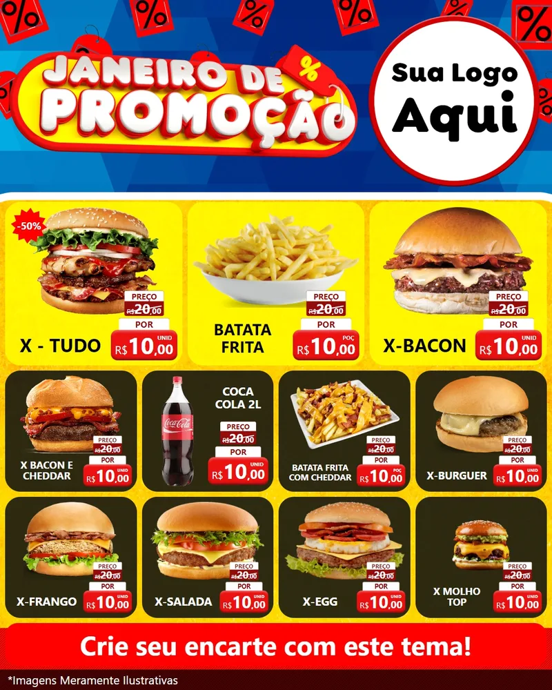 Modelo de Rede Social para Feed Instagram com o tema Janeiro de Promoção para Hamburgueria