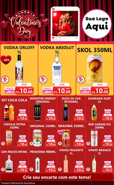 Modelo de Encarte para Encarte Grande com o tema Valentine's Day para Distribuidora de bebidas