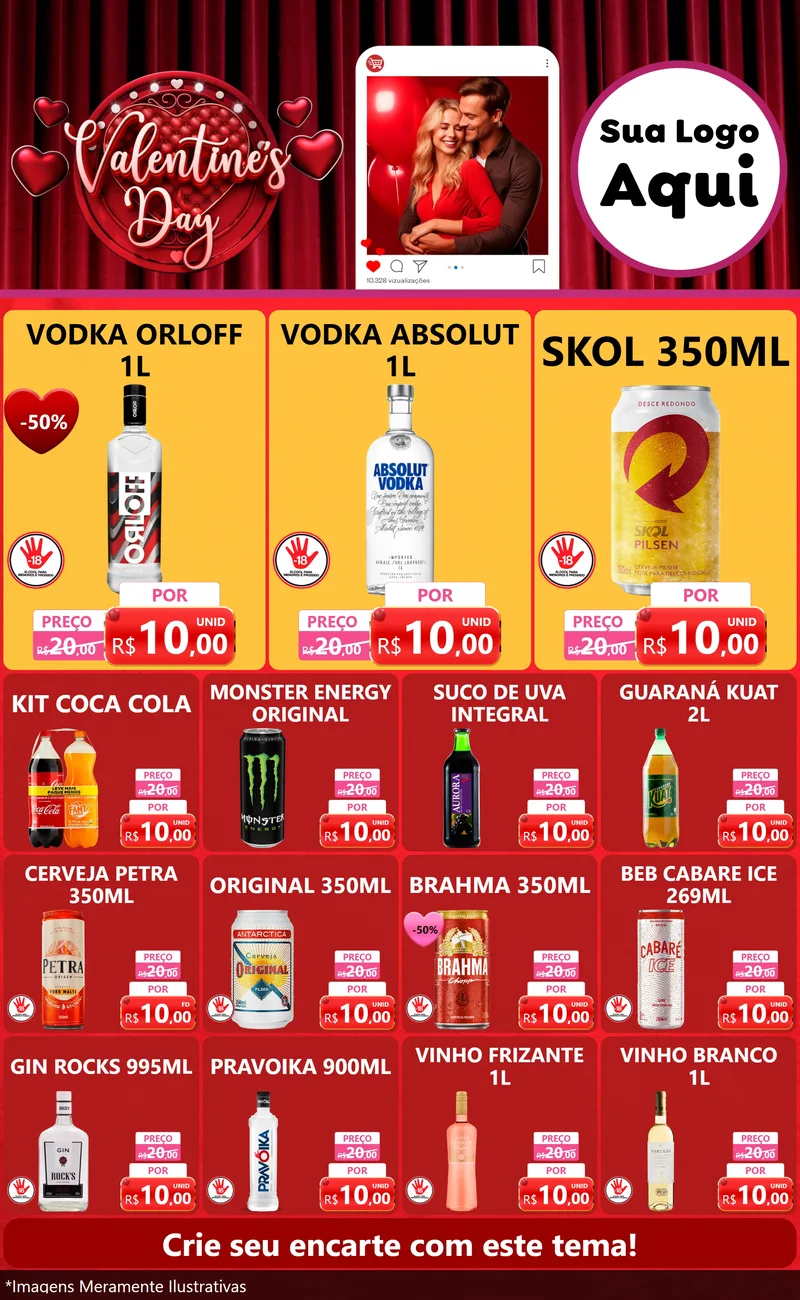 Modelo de Encarte para Encarte Grande com o tema Valentine's Day para Distribuidora de bebidas