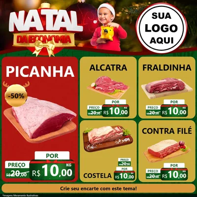 Modelo de Rede Social para Feed Facebook com o tema Natal da Economia para Açougue
