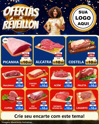 Modelo de Rede Social para Feed Instagram com o tema Ofertas de Réveillon para Açougue