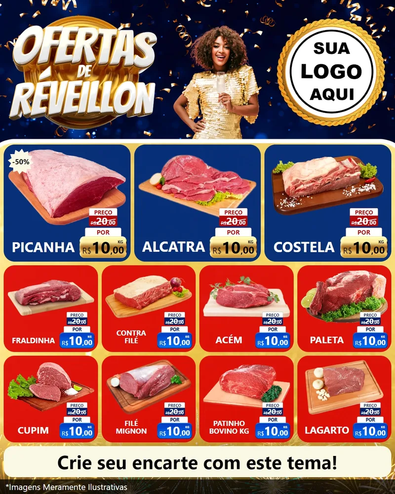Modelo de Rede Social para Feed Instagram com o tema Ofertas de Réveillon para Açougue