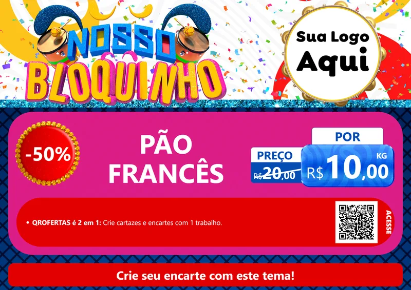 Modelo de Cartaz para Cartaz A4 Horizontal com o tema Nosso Bloquinho para Padaria
