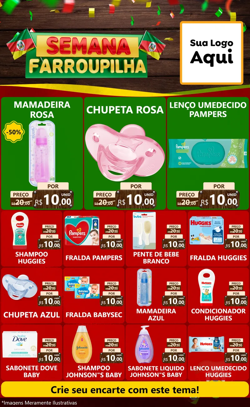 Modelo de Encarte para Encarte Grande com o tema Semana Farroupilha para Bebês