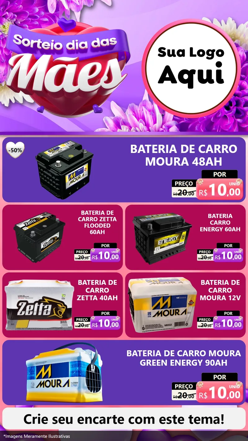 Modelo de TV para TV Vertical com o tema Sorteio Dia das Mães para Baterias Elétricas