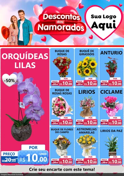 Modelo de Encarte para Encarte A4 Vertical com o tema Descontos dos Namorados para Floricultura e jardim