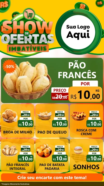 Modelo de Rede Social para Stories com o tema Show de Ofertas Imbatíveis para Padaria