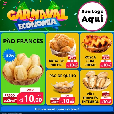 Modelo de Rede Social para Feed Facebook com o tema Carnaval da Economia para Padaria