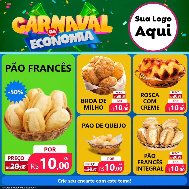 Modelo de Rede Social para Feed Facebook com o tema Carnaval da Economia para Padaria