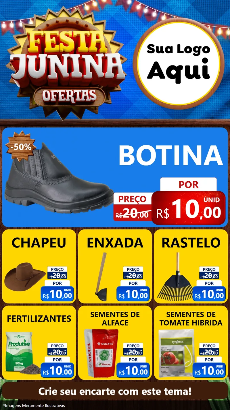Modelo de Rede Social para Stories com o tema Festa Junina Ofertas para Agropecuária
