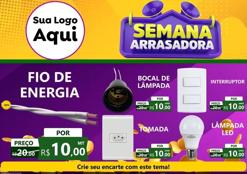 Modelo de Encarte para Encarte A4 Horizontal com o tema Semana Arrasadora para Materiais Elétricos