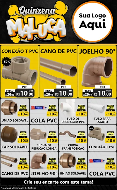 Modelo de Encarte para Encarte Grande com o tema Quinzena Maluca para Tubos e conexões