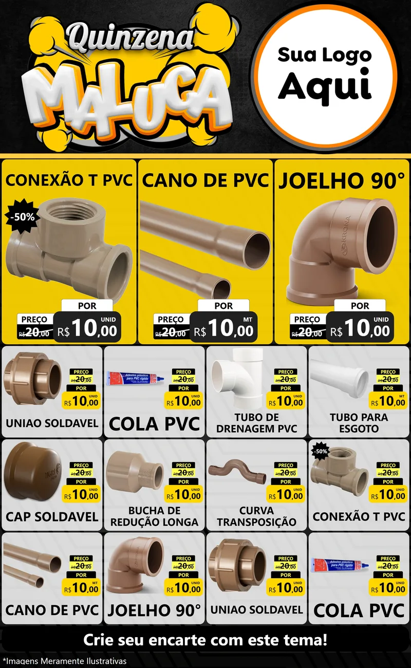 Modelo de Encarte para Encarte Grande com o tema Quinzena Maluca para Tubos e conexões
