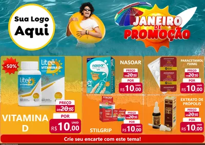 Modelo de Encarte para Encarte A4 Horizontal com o tema Janeiro de Promoção para Farmácia