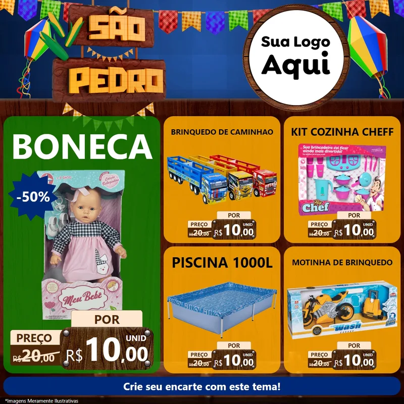 Modelo de Rede Social para Feed Facebook com o tema São Pedro para Brinquedos