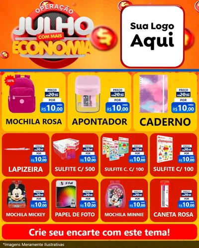 Modelo de Rede Social para Feed Instagram com o tema Operação Julho Com Mais Economia para Papelaria