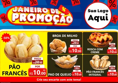 Modelo de Encarte para Encarte A4 Horizontal com o tema Janeiro de Promoção para Padaria