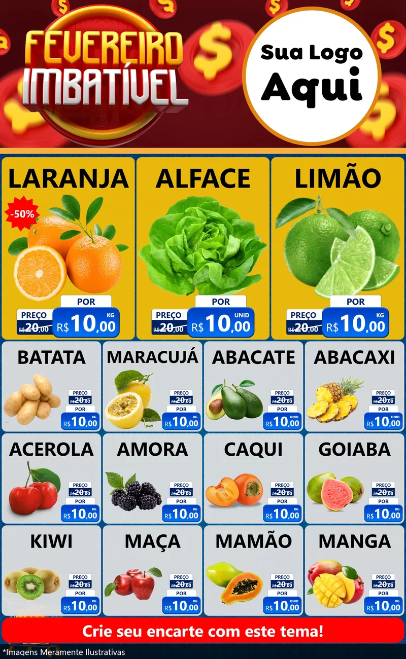 Modelo de Encarte para Encarte Grande com o tema Fevereiro Imbatível para Hortifrúti