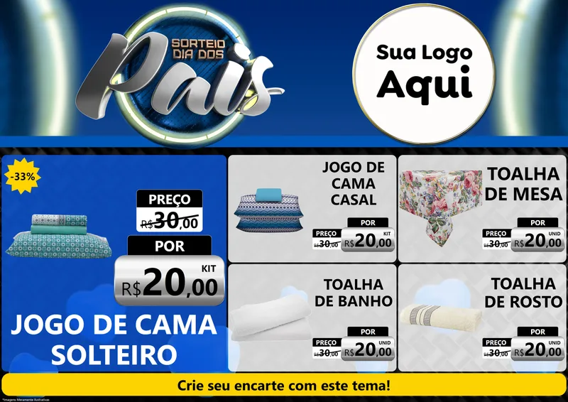 Modelo de Encarte para Encarte A4 Horizontal com o tema Sorteio Dia Dos Pais para Cama, Mesa e Banho