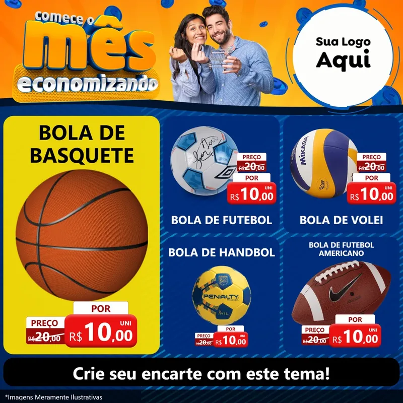 Modelo de Rede Social para Feed Facebook com o tema Comece O Mês Economizando para Artigos Esportivos