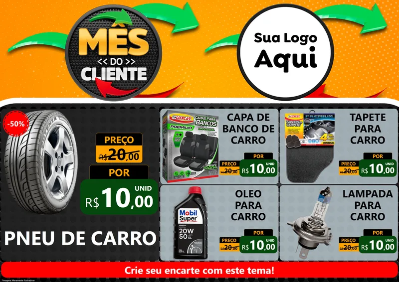 Modelo de Encarte para Encarte A4 Horizontal com o tema Mês do Cliente para Auto peças