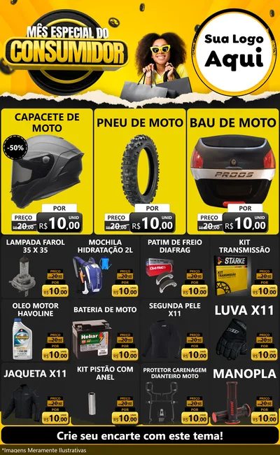 Modelo de Encarte para Encarte Grande com o tema Mês Especial do Consumidor para Moto peças