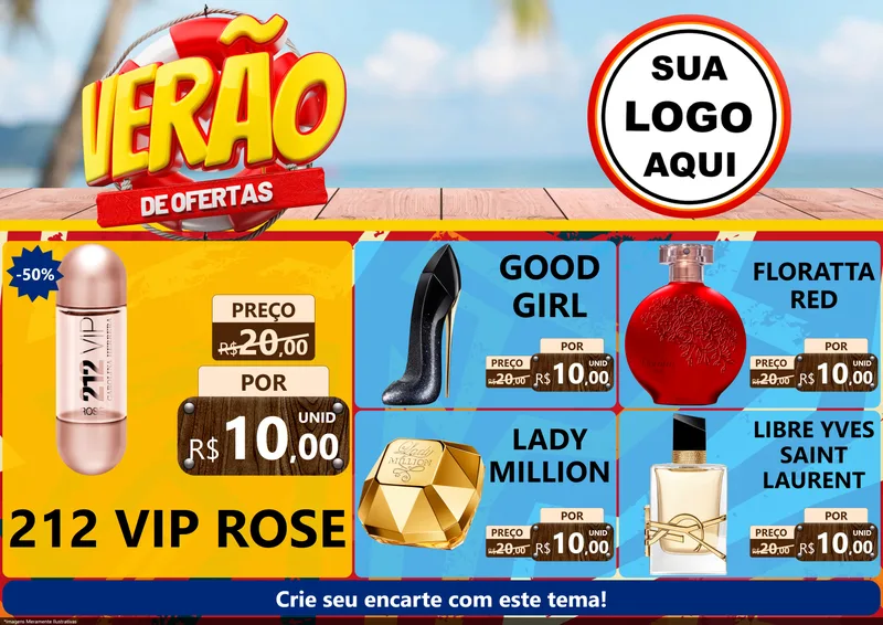 Modelo de Encarte para Encarte A4 Horizontal com o tema Verão de Ofertas para Perfumes