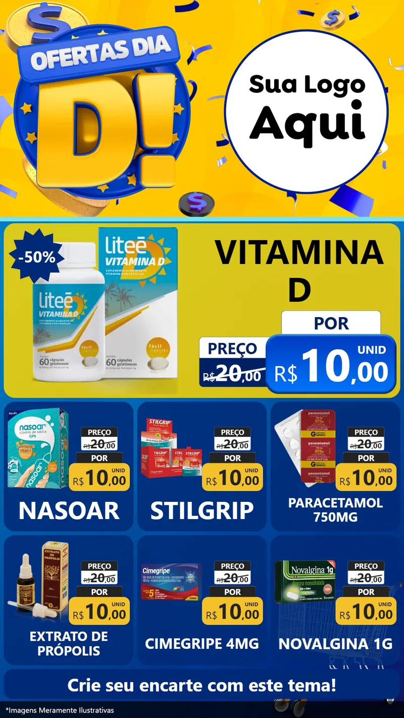 Modelo de Rede Social para Stories com o tema Ofertas Dia D para Farmácia