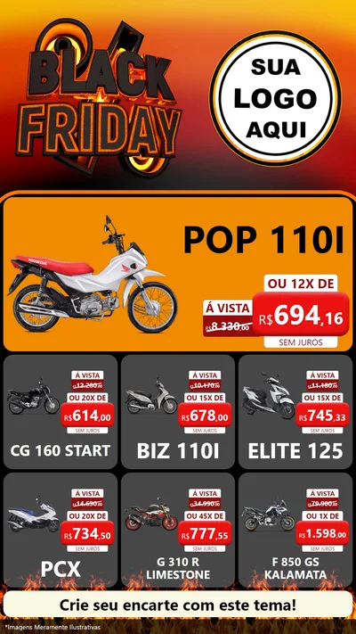 Modelo de Rede Social para Stories com o tema Black Friday para Concessionaria de Motos