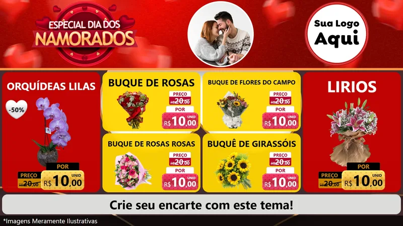 Modelo de TV para TV Horizontal com o tema Especial Dia Dos Namorados para Floricultura e jardim