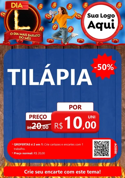 Modelo de Cartaz para Cartaz A4 Vertical com o tema Dia L - O Dia Mais Barato Do Mês para Peixaria