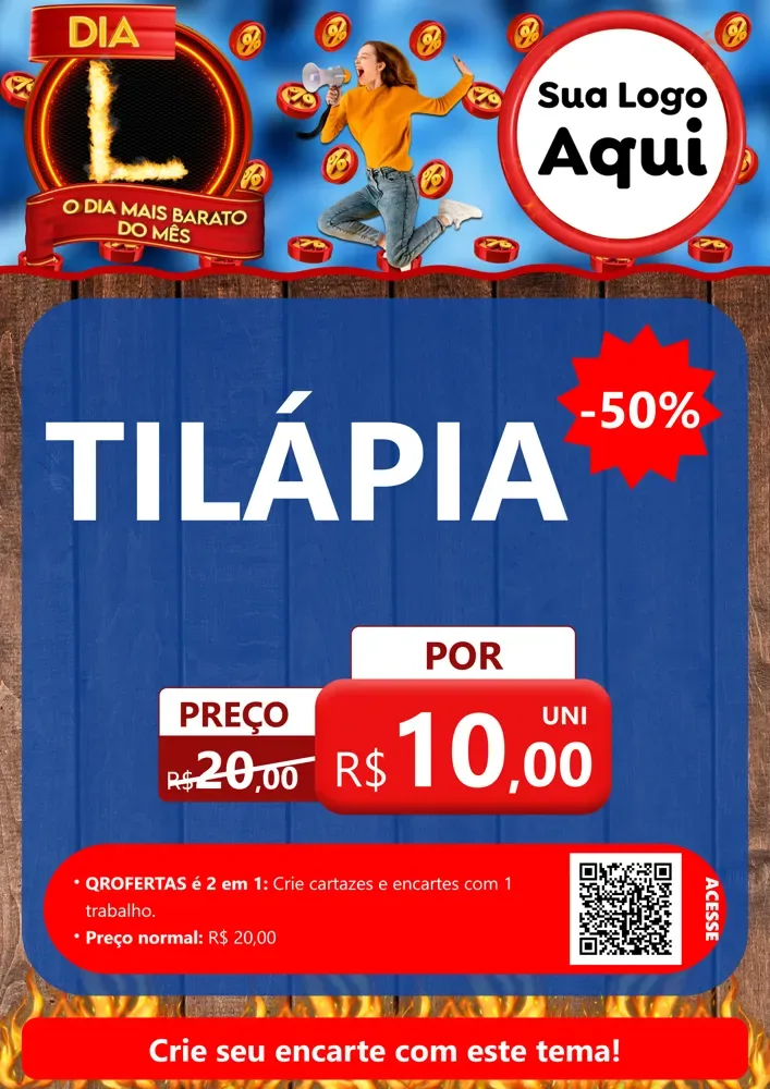 Modelo de Cartaz para Cartaz A4 Vertical com o tema Dia L - O Dia Mais Barato Do Mês para Peixaria