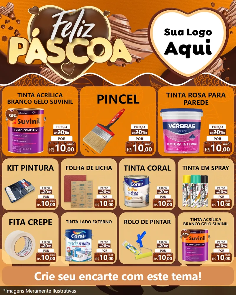 Modelo de Rede Social para Feed Instagram com o tema Feliz Páscoa para Tintas e Ferramentas