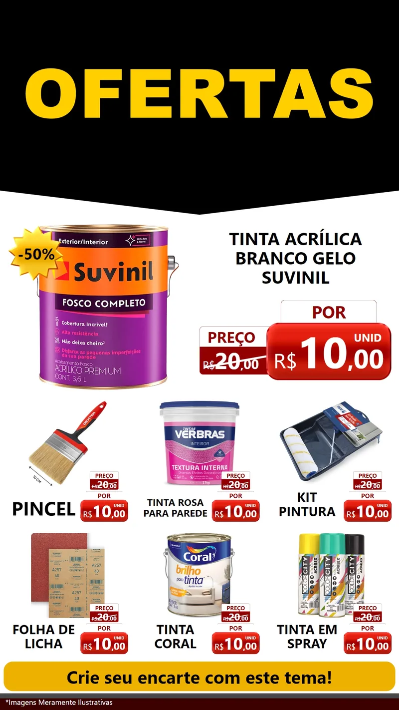 Modelo de Rede Social para Stories com o tema Ofertas Preto e Vermelho Cartaz para Tintas e Ferramentas