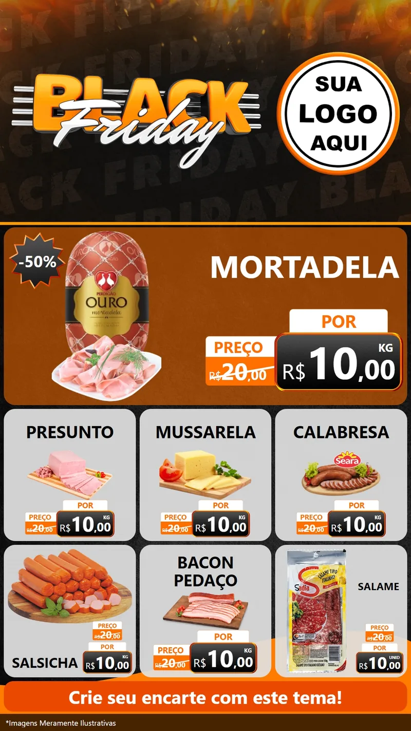 Modelo de Rede Social para Stories com o tema Black Friday para Frios e Laticínios