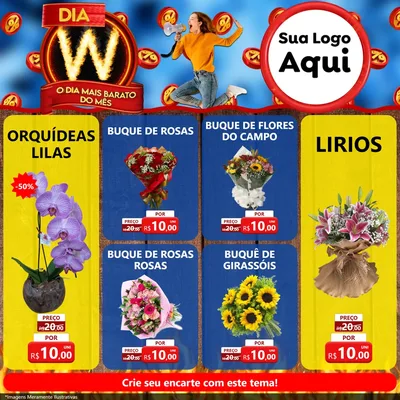 Modelo de Rede Social para Feed Facebook com o tema Dia W - O Dia Mais Barato Do Mês para Floricultura e jardim