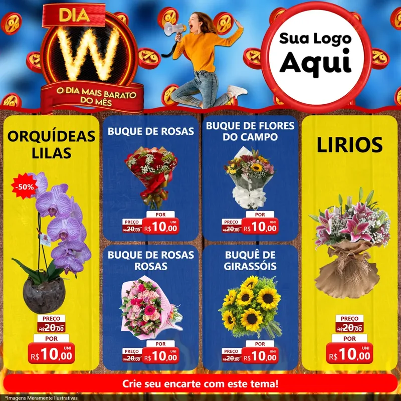 Modelo de Rede Social para Feed Facebook com o tema Dia W - O Dia Mais Barato Do Mês para Floricultura e jardim