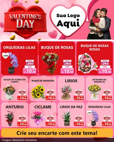 Modelo de Rede Social para Feed Instagram com o tema Valentine's Day para Floricultura e jardim