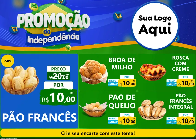 Modelo de Encarte para Encarte A4 Horizontal com o tema Promoção da Independência para Padaria