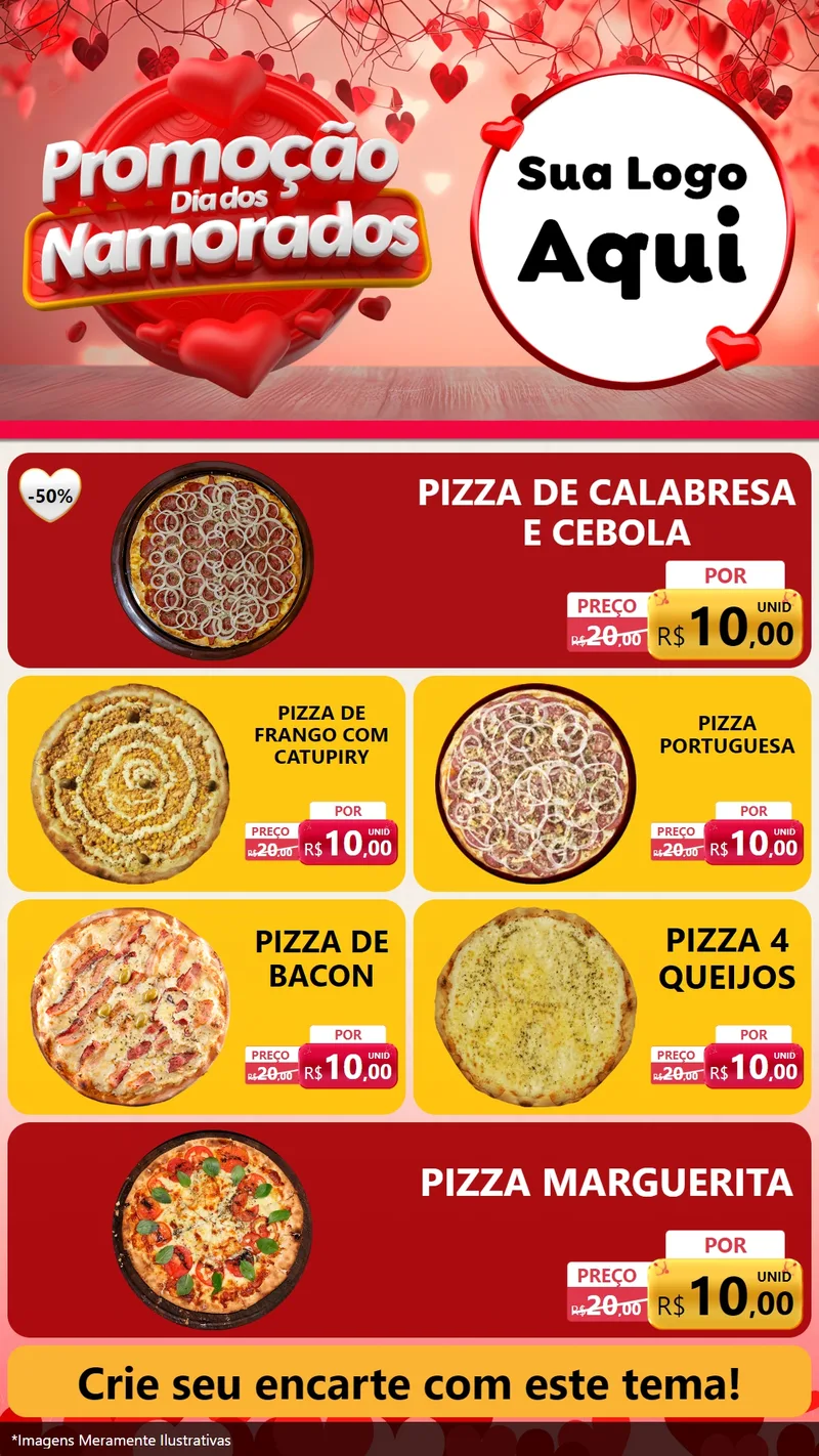 Modelo de TV para TV Vertical com o tema Promoção Dia dos Namorados para Pizzaria