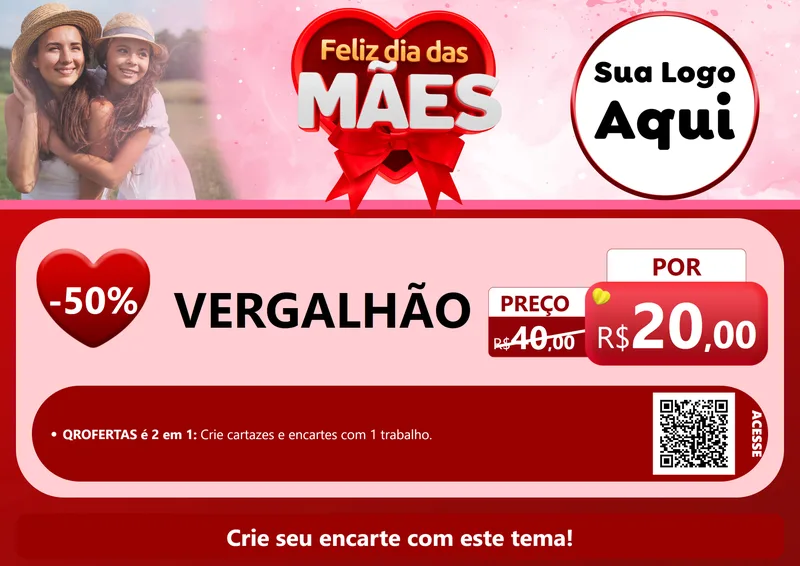Modelo de Cartaz para Cartaz A4 Horizontal com o tema Feliz Dia Das Mães para Ferragens