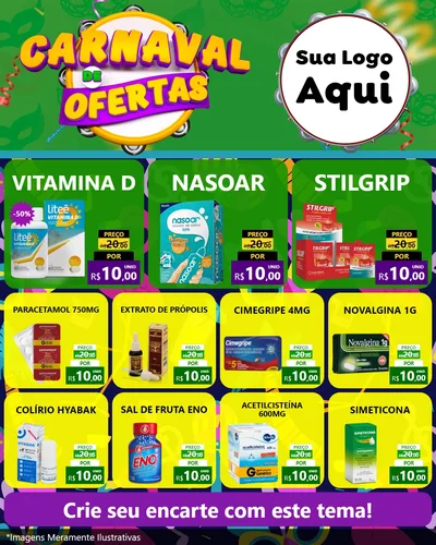 Modelo de Rede Social para Feed Instagram com o tema Carnaval de Ofertas para Farmácia