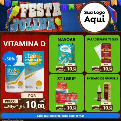 Modelo de Rede Social para Feed Facebook com o tema Festa Julina para Farmácia