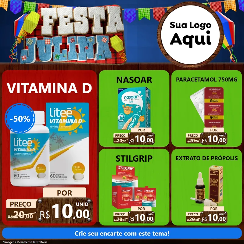 Modelo de Rede Social para Feed Facebook com o tema Festa Julina para Farmácia